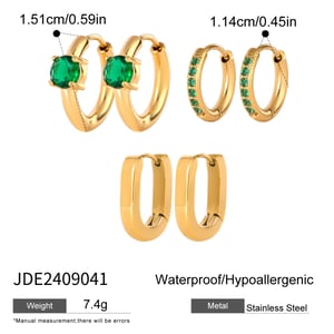 1 Piece Simple Casual Style Geometric Stainless Steel  Gold Color Inlay Green Zircon Women's Earrings Set h5 Picture5